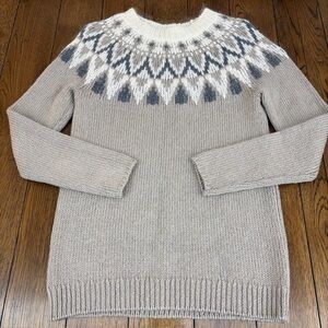 ANN TAYLOR Fair Isle Camel Gray Ivory Nordic Aztec Mohair & Wool Sweater Sz XS